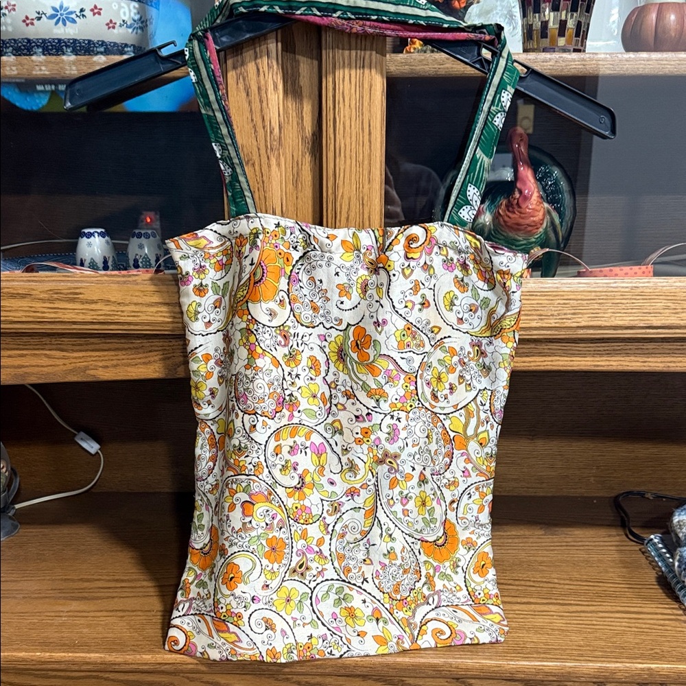 Silk, Made in India Floral Paisley Print Reversible Tote Bag 12 x 15”